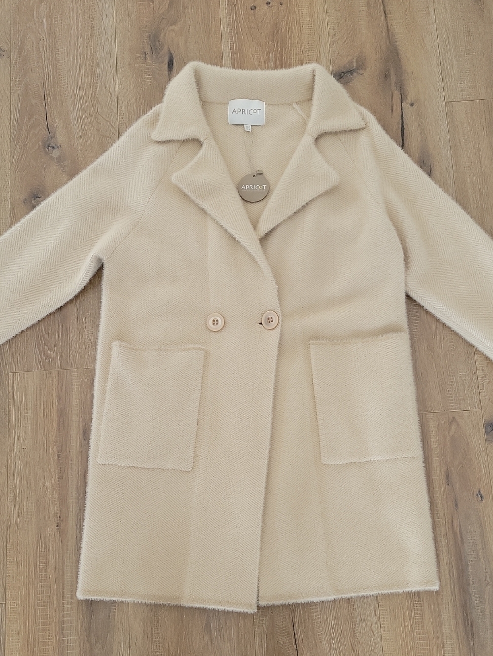 NWT Apricot Fuzzy Heringbone Cardigan Jacket Stone Size 6 - Picture 3 of 7